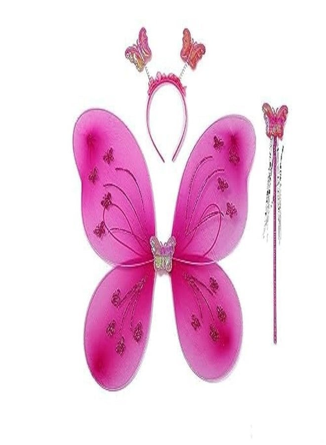 Royals DARK PINK Fairy Butterfly Wings with Wand, Headband for Baby Girls, Angel Costume Wings for Kids Dress Up Accessories for Princess Play, Birthday Parties, Halloween, Photo Shoots & Cosplay - Image 1